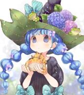1_female 1girl animal black_dress black_headwear blue_bow blue_eyes blue_flower blue_hair blurry blurry_background bow braid breeze depth_of_field dress eyes female flower frog hair_flower hair_ornament hands_up hat hat_flower holding holding_animal hydrangea kuga_tsukasa long_hair original original_character pink_flower polka_dot puffy_short_sleeves puffy_sleeves purple_flower safe sankaku_channel short short_sleeves sleeves solo striped tied_hair twin_braids twintails upper_body very_long_hair witch witch_hat カエル ツノガエル 玖珂つかさ 紫陽花 雨の魔女 // 954x1075 // 1.4MB