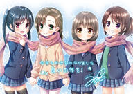 4_females 4girls black_hair black_legwear blush braid brown_eyes brown_hair character character_request child commentary copyright_request d eyebrows eyebrows_visible_through_hair eyes face facial_expression female green_eyes grin hair hand_holding holding_hands jacket lolibooru.moe long_hair looking_at_viewer multiple_females multiple_girls open_mouth open_smile original pantyhose pattern pink_neckwear pink_scarf plaid plaid_scarf pleated_skirt ponytail purple_eyes safe sankaku_channel scarf series shared_scarf skirt smile snowflake_background thighhighs tied_hair twin_braids twin_tails twintails useless_tags young yukino_minato // 1518x1075 // 536.3KB