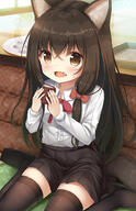 1_female 1girl 2d_art animal_ear_fluff animal_ears bangs black_hair black_legwear blush bodily_fluids bow brown_eyes child crossed_bangs ears eating eyes fang female food food_on_face hair high_resolution highres holding holding_food holding_object lolibooru.moe long_hair looking_at_viewer open_mouth original pixiv_86908112 pleated_skirt psyche3313 red_bow safe sankaku_channel sitting skin_fang skirt solo sweat tail thighhighs wariza young あれ、俺の分は・・・ // 823x1271 // 570.9KB
