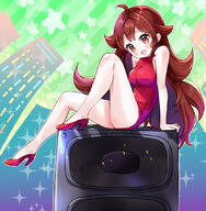 1_female 1girl amimi arm_support ass bare_arms barefoot blush breasts brown_eyes brown_hair commentary_request cute d dress eyes face facial_expression feet female footwear friday_night_funkin' fridaynightfunkin' fridaynightfunkin'fanart girlfriend_(friday_night_funkin') heels high_heels legs moe mosamosakun newgrounds open_mouth phantomarcade red_dress red_footwear safe short_dress sitting smile speaker thighs あみみ // 1064x1088 // 933.8KB