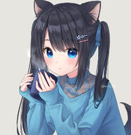 1_female 1girl animal_ear_fluff animal_ears animal_tail anz32 bangs black_hair blue_eyes blue_flower blue_ribbon blue_shirt clothing commentary_request cup dog_ears dog_girl dog_tail ears eyebrows eyebrows_visible_through_hair eyes female flower grey_background hair hair_between_eyes hair_flower hair_ornament hair_ribbon hairclip holding holding_cup long_hair long_sleeves looking_at_viewer mug o open_mouth original parted_lips pixiv_id_46848649 raised_tail ribbon safe sankaku_channel shirt simple_background sleeves_past_wrists solo tail tail_raised tied_hair twintails upper_body // 678x700 // 79.0KB