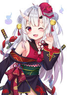 1 1_female 1girl ;d absurdres agung_syaeful_anwar bare_shoulders bell black_kimono blush checkered claw_pose colored_nails commentary_request double_bun eyes face facial_expression fangs female hair hair_bell hair_ornament hand_up highres hololive horns ikazu401 japanese_clothes jingle_bell katana kimono long_hair long_sleeves looking_at_viewer mask mask_on_head monster multicolored_hair nail_polish nakiri_ayame obi ojouu one_eye_closed oni oni_horns oni_mask open_mouth pink_nails point_of_view red_eyes red_hair safe sash shoulders silver_hair smile solo streaked_hair sword very_long_hair virtual_youtuber weapon wide_sleeves 百鬼あやめ 百鬼絵巻 // 2893x4092 // 937.2KB