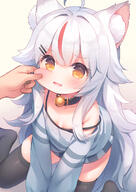 1_female 1_male 2d_art absurd_resolution ahoge animal_ear_fluff animal_ears animal_tail bangs bell black_camisole black_collar black_legwear blush breasts brown_eyes camisole cheek_pinching clothing collar commentary_request ears eyebrows eyebrows_visible_through_hair eyes fang female fox_ears fox_girl fox_tail grey_shirt hair hair_between_eyes hair_ornament hairclip high_resolution indie_virtual_youtuber jingle_bell kamiko_kana legwear loli lolibooru.moe long_hair long_sleeves looking_at_viewer male multicolored_hair neck_bell no_bra no_shoes off-shoulder_shirt off_shoulder out_of_frame parted_lips pinching pixiv_7367 pixiv_90934009 questionable ranranruu red_hair safe shirt silver_hair small_breasts solo_focus strap_slip streaked_hair tagme tail thigh-highs thighhighs usashiro_mani very_high_resolution very_long_hair virtual_youtuber うさ城まに りくえすと絵 揉み回したいほっぺ 神狐かな // 1768x2500 // 1.5MB