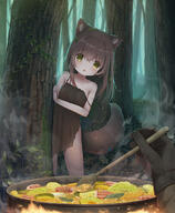 1_female 1_other 1girl 1other 2d_art animal_ear_fluff animal_ears animal_tail black_camisole black_dress black_gloves bodily_fluids brown_eyes brown_hair camisole clothing cooking dirty dog_ears dog_girl dog_tail dress drooling ears eyes female fire food forest gloves hands hungry long_hair looking_at_viewer nature no_bra no_panties open_mouth original outdoors outside peeking_out peeping pixiv_93720219 pixiv_942719 point_of_view pot pov pov_hands psyche3313 questionable safe saliva sankaku spoon steam stew strap_slip tail thighs torn_clothes tree vegetable yellow_eyes いい匂いがするの プシュケー // 870x1060 // 625.5KB