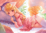 1_female 1girl 3 animal_ear_fluff animal_ears animal_tail bangs bare_shoulders bed_sheet blonde_hair c97新刊 canaria-n canine closed_mouth clothes_lift commentary_request curtains dress ears eyebrows eyebrows_visible_through_hair eyes face facial_expression female fox fox_ears fox_girl fox_tail groin hair hand_up legwear loli long_hair long_sleeves lying mammal mutou_mato navel off_shoulder on_side original panties pillow pink_dress pink_panties pixiv_1429353 pixiv_78547214 questionable red_eyes safe shoulders side-tie side-tie_panties skirt skirt_lift smile solo stomach string_panties tail thigh-highs thighhighs underage underwear very_long_hair white_legwear yande.re young オリジナル 武藤まと単行本発売中！ // 1555x1100 // 1001.3KB