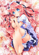 1_female animal_ears apron bad_id bad_pixiv_id bare_legs barefoot bent_knee_(knees) blue_eyes blush bunny_ears canaria-n dress ears explicit eyebrows eyebrows_visible_through_hair eyes feet female flower flower_(flowers) garter garter_(garters) girl hair hair_ribbon hairband headdress leg_garter legs light_erotic long_hair looking_at_viewer lying maid maid_attire maid_headdress mutou_mato no_shoes on_side original parted_lips pink_hair pixiv_48999953 point_of_view ribbon ribbon_(ribbons) safe short short_sleeves single sleeves solo tall_image toes triangle_mouth uniform うさみみメイドちゃん // 800x1132 // 790.7KB