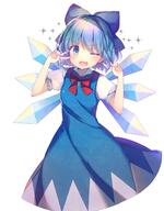 1_female ;d bad_id bad_twitter_id blue_bow blue_dress blue_eyes blue_hair blush bow bowtie cirno commentary double_peace_sign dress eyes face facial_expression female hair hair_bow high_resolution ice ice_wings koto_seori looking_at_viewer neck neckwear one_eye_closed open_mouth puffy_short_sleeves puffy_sleeves red_bow red_neckwear safe short short_hair short_sleeves sleeves smile solo sparkle touhou v wings // 1598x2048 // 295.6KB