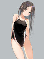 1_female 1girl bangs bare_shoulders black_swimsuit blush breasts brown_eyes brown_hair clavicle closed_mouth collarbone competition_swimsuit eyebrows eyebrows_visible_through_hair eyes female forehead grey_background hair head_tilt high_resolution long_hair looking_at_viewer neck one-piece_swimsuit original parted_bangs safe sakazakinchan sankaku_channel shoulders simple_background small_breasts solo swimsuit swimwear tank_suit very_long_hair // 934x1260 // 418.3KB