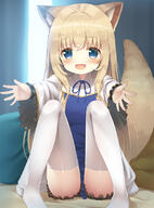 1_female 1girl 2d_art animal_ear_fluff animal_ears animal_tail backlighting bangs bed black_shorts blonde_hair blue_dress blue_eyes blue_ribbon blush curtains d dog_ears dog_tail dress ears eyebrows eyebrows_visible_through_hair eyelashes eyes face facial_expression female female_only fluffy_tail frilled_sleeves frills full-length_portrait hair hair_between_eyes indoors knees_up legs legwear long_hair long_sleeves looking_at_viewer on_bed open_mouth open_smile original outstretched_arms pillow pixiv_89496477 psyche3313 ribbon safe sankaku short_dress short_shorts shorts shorts_under_dress sidelocks sitting smile solo tail tareme thigh-highs thighhighs thighs very_long_hair white_dress white_legwear white_sleeves white_thigh-highs wide_sleeves window こっちにおいでっ // 803x1088 // 433.9KB
