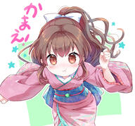 amimi amimi_(artist) bow brown_eyes brown_hair female fist fringe girl hair_bow happy_new_year highres japanese_clothes kimono loli long_hair looking_at_viewer mosamosakun new_year obi original outline ponytail pout questionable simple_background single t traditional_clothes yande.re あみみ お兄ちゃん今日はゲーム禁止！ // 1769x1646 // 1.9MB