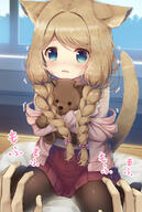 1_female 1girl 2d_art animal_ear_fluff animal_ears animal_tail bangs black_legwear blue_eyes blush borrowed_character braid brown_hair cat_ears cat_girl cat_tail commission ears eyebrows eyebrows_visible_through_hair eyes female hair long_hair looking_at_viewer nekomimi open_mouth original pantyhose parted_bangs pixiv_87386145 pixiv_request pleated_skirt point_of_view pov psyche3313 safe sankaku_channel scared sitting skirt solo_focus startled stuffed_animal stuffed_toy tail teddy_bear tied_hair trembling twin_braids wariza ちょっとモフるだけ // 757x1124 // 530.8KB