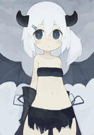 1_female 1girl 2d_art arms_behind_back armwear asymmetrical_hair bandeau bangs bare_arms bare_shoulders black_eyes black_gloves black_skirt blush blush_stickers bra breasts clavicle cleavage clothing cloud cloudy_sky collarbone commentary_request cowboy_shot demon demon_girl demon_horns demon_wings elbow_gloves explicit expressionless eyebrows eyebrows_visible_through_hair eyelashes eyes_visible_through_hair female female_focus female_only flat_chest gloves groin hair hair_between_eyes hair_ornament hairclip hi5tj0gp horns long_hair looking_at_viewer low_wings microskirt midriff muted_color navel neck original original_character outdoors outside paprika_shikiso parted_bangs parted_lips petite pettanko pixiv_61155210 pixiv_id_1285342 point_of_view ponytail raised_eyebrows safe short_ponytail shoulders side-tie_skirt side_ponytail skirt sky sleeveless small_breasts snow_devil-chan_(paprika_shikiso) solo standing standing_position stomach strapless thigh_gap tied_hair torn_clothes torn_skirt white_hair wings スノーデビルちゃん パプリカ色素 // 640x920 // 180.2KB