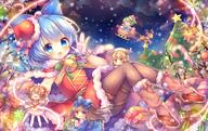 5_females 5girls ahoge alternate_costume alternative_costume animal antlers ascot bangs bell belt black_hair blonde_hair blue_bow blue_eyes blue_hair blue_wings blunt_bangs blurry bow box brown_belt candy candy_cane capelet cervine christmas christmas_ornaments christmas_outfit christmas_tree cirno closed_eyes cloud daiyousei depth_of_field dress explicit eyebrows eyebrows_visible_through_hair eyes eyes_closed face facial_expression facial_hair fake_facial_hair fake_mustache female food footwear fur fur-trimmed_capelet fur_trim gift gift_box gloves green_hair hair hair_bow hair_ornament hat headwear horns ice ice_wings knees_up looking_at_viewer luna_child mammal minigirl multiple_females multiple_girls mustache night night_sky orange_hair pantyhose pink_bow pjrmhm_coa point_of_view pom_pom_(clothes) red_capelet red_dress red_footwear red_hat red_headwear reindeer reindeer_antlers safe santa_costume santa_hat shoes short_hair sitting sky sled smile snow snowflakes star star_(symbol) star_sapphire sunny_milk touhou touhou_project tree waving white_gloves wings winter yellow_eyes // 1000x628 // 1.0MB