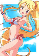 11 1_female 1girl 2d_art absurd_resolution absurdres armpits bangs bare_arms bare_shoulders bikini bikini_top blonde_hair blue_sky blush breasts cloud clouds collarbone d day eyebrows eyebrows_visible_through_hair eyes face facial_expression fantasista_doll female fingernails frilled_bikini frilled_bikini_top frills front-tie_bikini front-tie_top hair hair_between_eyes hair_clip hair_ornament hair_scrunchie hair_tie hairclip hands_up high_ponytail high_resolution highres kin-iro_mosaic kinmoza kujou_karen legs long_hair musedash navel neck nyama open_mouth pinei2007 pink_scrunchie pixiv_75541465 ponytail purple_eyes safe safebooru scrunchie shoulders sketch sky small_breasts smile solo standing standing_on_one_leg standing_position stomach swimsuit swimwear tied_hair very_long_hair violet_eyes white_bikini white_swimsuit x_hair_ornament 落書き // 2539x3600 // 5.7MB