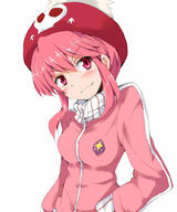 10s 1_female 1girl 9 badge blush breasts chata_maru_(irori_sabou) explicit face facial_expression female hat headwear jacket jakuzure_nonon kill_la_kill looking_at_viewer medium_breasts pink_clothes pink_eyes pink_hair pixiv_43078687 point_of_view safe sankaku_channel simple_background skull_print smile solo track_jacket white_background zipper ツメアワセ // 797x957 // 68.9KB