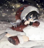 1_female 1girl 2d_art animal_ears ass bat_hair_ornament black_hair blue_eyes blush boots christmas christmas_2016 christmas_outfit commentary_request covered_mouth detached_sleeves ears explicit eyes female footwear from_side fur fur-trimmed_boots fur-trimmed_sleeves fur_trim hair hair_between_eyes hair_ornament hat headwear hi5tj0gp holly implied_nopan in_profile kneeling looking_at_viewer mistletoe no_panties original original_character paprika_shikiso pixiv_60526996 pixiv_id_1285342 point_of_view questionable sack santa_costume santa_hat sitting snow solo tail wariza クリスマスの夜 パプリカ色素 // 840x920 // 327.2KB