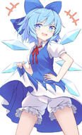 +++ 1_female blue_bow blue_dress blue_eyes blue_hair blush bow cirno clothes_lift clothing collar collared_shirt cowboy_shot dress dress_lift e.o. eyebrows eyebrows_visible_through_hair eyes fairy female fingernails hair hair_between_eyes hair_bow high_resolution ice ice_wings lifted_by_self lolibooru.moe mythical_character open_mouth puffy_short_sleeves puffy_sleeves safe shirt short short_hair short_sleeves simple_background sleeves solo touhou white_background white_shirt wings // 800x1323 // 601.6KB