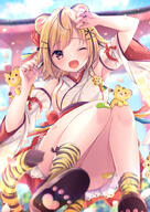 ;d animal animal_ears animal_tail bandaid black_eyes blonde_hair bobby_pin convenient_leg detached_sleeves female girl hair_ornament japanese_clothes light_erotic multicolored_hair nail_polish nemuri_nemu nemuriris new_year new_year’s_card one_eye_closed open_mouth original short_hair signed single socks soles streaked_hair striped_socks tail tall_image tiger tiger_ears tiger_girl tiger_tail torii traditional_clothes twitter_username x_hair_ornament ねむりねむ◆2日目西せ-19a 寅 ＼🐯2_0_2_2🌸／ // 710x1000 // 318.1KB