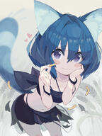 1_female 1girl animal_ear_fluff animal_ears bandeau bangs bare_arms bare_shoulders black_bandeau black_skirt blue_hair blush blush_stickers bra clavicle closed_mouth clothing collarbone ears eyebrows eyebrows_visible_through_hair eyes face facial_expression female food hair hair_between_eyes hand_on_own_face hands_up heart holding leaning leaning_forward midriff navel neck noodles original pappii_(paprika_shikiso) paprika_shikiso pleated_skirt purple_eyes safe see-through shoulders skirt smile solo stomach strapless striped_tail tail wheat_field // 600x800 // 293.6KB