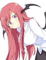 1_female 1girl bat_wings blush breasts bright_pupils chata_maru_(irori_sabou) clothing commentary_request demon demon_girl demon_wings explicit eyes face facial_expression female hair hanging_breasts head_wings high_resolution highres koakuma large_breasts leaning leaning_forward long_hair long_sleeves looking_at_viewer low_wings neck necktie neckwear pixiv_69476010 point_of_view red_eyes red_hair redhead safe sankaku_channel shirt sidelocks simple_background smile solo touhou white_background white_pupils white_shirt wings 覗きこみ小悪魔 // 1415x1821 // 246.5KB