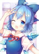 1_female 1girl 3 ahoge arm_up blue_bow blue_dress blue_hair blue_vest blue_wings blurry blurry_background blush bow cirno clothing coa commentary_request depth_of_field detached_sleeves detached_wings dress face facial_expression fairy female hair hair_bow hair_ornament hand_up ice ice_wings lolibooru.moe long_hair neck neckwear one_arm_up one_eye_closed open_mouth pjrmhm_coa red_neckwear safe shirt short short_hair short_sleeves sleeveless sleeveless_dress sleeves smile solo touhou touhou_project upper_body very_long_hair vest white_shirt wings ⑨ // 714x1000 // 692.9KB