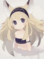 1_female 1girl 2d_art animal_ears bandeau bangs black_eyes blonde_hair blush bra breasts canine clavicle clothing collarbone commentary_request crop_top ears explicit female female_focus female_only fox fox_ears fox_girl grey_background hair hair_between_eyes hairband hi5tj0gp kitsunemimi long_hair looking_at_viewer mammal navel neck original original_character paprika_shikiso parted_lips pixiv_60931215 pixiv_id_1285342 point_of_view safe simple_background small_breasts solo solo_female stomach strap_slip upper_body まどろみきつね パプリカ色素 // 600x800 // 174.8KB