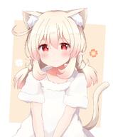 1_female ahoge alternate_costume animal_ears animal_tail bangs blush brown_hair cat_ears cat_tail catgirl clothing clover_print commentary_request ears extra_ears eyebrows eyebrows_visible_through_hair eyes face facial_expression feline_characteristics female fur_shirt gelbooru genshin_impact hair hair_between_eyes high_resolution kemonomimi_mode klee_(genshin_impact) light_brown_hair long_hair looking_at_viewer low_twintails nekomimi orange_eyes pointy_ears safe shirt short short_sleeves sidelocks simple_background sleeves smile solo tail tied_hair tutsucha_illust twintails two-tone_background v_arms white_shirt // 998x1202 // 374.8KB
