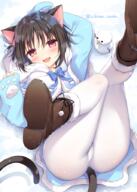 1_female 1girl 3 animal_ears animal_tail ass ass_worth_rubbing bangs black_hair blue_bow blue_bowtie blue_neckwear blush boots bow bowtie brown_footwear cat_ears cat_girl cat_tail catgirl cleft_of_venus commentary_request creation d ears eyebrows eyebrows_visible_through_hair eyes face facial_expression feline_characteristics female footwear hair legs legs_up legwear lying neckwear on_back open_mouth original pantyhose red_eyes safe shikitani_asuka smile snowman solo tail thighs twitter_username white_legwear white_tights 雪合戦 // 640x896 // 575.5KB