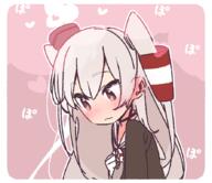 1_female amatsukaze_(kantai_collection) brown_dress commentary_request dress female gloves grey_neckwear grey_sailor_collar hair_tubes hat headwear heart heart-shaped_pupils heart_symbol kantai_collection lifebuoy_ornament lolibooru.moe long_hair looking_down mini_hat neckerchief pink_background safe sailor_collar sailor_dress silver_hair simple_background smokestack_hair_ornament solo steam symbol-shaped_pupils two_side_up upper_body white_gloves windsock yoru_nai // 891x769 // 73.5KB