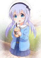1_female 1girl araki495 bangs belt belt_buckle beret black_belt black_bow blue_dress blue_eyes blue_hair blue_jacket blurry blurry_background blush bow buckle collared_dress commentary_request cup depth_of_field disposable_cup dress drinking_straw eyebrows eyebrows_visible_through_hair eyes female gochiusa gochuumon_wa_usagi_desu_ka gochuumon_wa_usagi_desu_ka? hair hair_between_eyes hair_ornament hat hat_bow headwear high_resolution highres holding holding_cup jacket kafuu_chino long_hair long_sleeves looking_at_viewer low_twintails o open_clothes open_jacket open_mouth pleated_dress point_of_view safe solo tied_hair twintails very_long_hair white_headwear x_hair_ornament // 1000x1397 // 1.2MB