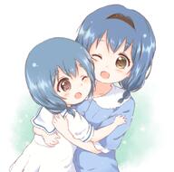 2_females 2girls age_difference araki495 blue_hair braid brown_eyes casual collarbone commentary_request d explicit eyebrows eyes face facial_expression female furutani_himawari furutani_kaede hair hairband height_difference hug multiple_females multiple_girls neck one_eye_closed open_mouth pixiv_63401892 pixiv_89056 safe siblings sisters smile thick_eyebrows tied_hair yuru_yuri お姉ちゃんおめでとー！ 理紅 // 759x752 // 376.4KB
