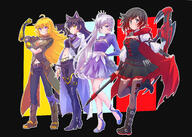 4_females 4girls ahoge animal_ears arm_ribbon asymmetrical_hair belt black_background black_dress black_footwear black_hair black_legwear blake_belladonna blonde_hair blue_eyes breasts brown_jacket cape cape_hold cat_ears cloak closed_mouth coattails commentary_request corset crescent_rose cropped_jacket dress earrings ears ember_celica_(rwby) extra_ears eyebrows eyebrows_visible_through_hair eyes face facial_expression female flexing floral_print footwear frilled_dress frills gambol_shroud gradient_hair grey_eyes hair hand_on_hilt heels high_collar high_heels high_resolution highres holding holding_object holding_scythe holding_weapon hood hooded_cloak iesupa jacket jewelry large_breasts legs legwear long_hair long_sleeves looking_at_viewer midriff multicolored_hair multiple_females multiple_girls myrtenaster navel necklace o open_mouth pendant ponytail pose prosthesis prosthetic_arm purple_eyes red_cape red_hair redhead ribbon rose_print ruby_rose rwby safe scar scar_across_eye scar_on_face scythe short_hair side_ponytail simple_background smile smirk standing standing_on_one_leg standing_position stomach thigh-highs thighhighs tiara tied_hair two-tone_hair two_tone_hair violet_eyes wavy_hair weapon weiss_schnee white_hair yang_xiao_long yellow_eyes // 3080x2200 // 3.5MB