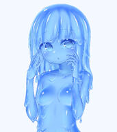 1_female 1girl 3 alien_girl blue-framed_eyewear blue-tinted_eyewear blue_eyes blue_hair blue_sclera blue_skin blue_theme blush breasts colored_sclera colored_skin completely_nude curss curss0529 embarrassed eyebrows eyebrows_visible_through_hair eyes female glasses hair hands_up high_resolution highres long_hair looking_at_viewer medium_breasts monochrome monster_girl nippleless_bare_chest nude o open_mouth original parted_lips safe simple_background slime_girl slimegirl small_breasts solo upper_body white_background きゅれす スライムめがね // 2000x2250 // 1.8MB