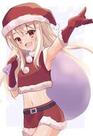 1_female 1girl absurdres bangs bare_shoulders blonde_hair blush breasts christmas christmas_outfit clothing d eyes face facial_expression fate fategrand_order fatekaleid_liner_prisma_illya fate_(series) fate_kaleid_liner_prisma_illya female fur fur-trimmed_headwear fur_trim gloves hair hat headwear highres illyasviel_von_einzbern lolibooru.moe long_hair looking_at_viewer navel open_mouth pan_korokorosuke red_eyes red_gloves red_headwear sack safe santa_costume santa_hat shoulders smile solo stomach // 1733x2518 // 495.5KB