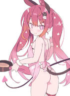 2d_art 5 animal_humanoid apron ass blade_(galaxist) clothing demon demon_humanoid female hair humanoid loli looking_at_viewer looking_back looking_back_at_viewer mostly_nude pink_hair pixiv pixiv_93450967 questionable simple_background spade_tail tail thong underwear white_background young あいまに あいまに詰1015。 メル・メロウ 園部マヤ 水星やむ // 600x818 // 232.3KB