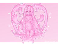 1_female 1girl blush breasts colored_sclera colored_skin curss female fidgeting fingers_together hair_between_eyes heart heart-shaped_pupils heart_symbol high_resolution highres long_hair looking_at_viewer medium_breasts monster_girl navel original parted_lips pink_background pink_eyes pink_hair pink_sclera pink_skin safe simple_background slime_girl solo stomach symbol-shaped_pupils thigh_gap twitter_username very_long_hair // 2142x1650 // 1.8MB