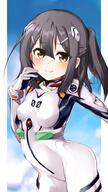 1_female 1girl ayanami_rei ayanami_rei_(cosplay) bangs black_hair blue_sky blush bodysuit breasts brown_eyes closed_mouth commentary cosplay day eyes face facial_expression fate fatekaleid_liner_prisma_illya fate_(series) fate_kaleid_liner_prisma_illya female hair hair_ornament hairclip highres lolibooru.moe long_hair looking_at_viewer miyu_edelfelt mochi_(k620803n) neon_genesis_evangelion pillarboxed plugsuit safe sky small_breasts smile solo tied_hair twintails white_bodysuit // 1129x2000 // 673.1KB