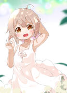 1_female 1girl 2d_art ahoge arm_behind_head arm_up bangs bare_arms bare_shoulders blurry blurry_background bow brown_eyes brown_hair collarbone commentary_request d depth_of_field dress eyebrows eyebrows_visible_through_hair eyes face facial_expression female hair hair_between_eyes high_resolution highres konomori_kanon loli makuran neck open_mouth open_smile pixiv_899657 pixiv_92600006 questionable safe sankaku shoulders skyme sleeveless sleeveless_dress smile solo summer_dress useless_tags watashi_ni_tenshi_ga_maiorita! white_bow white_dress お題箱 小之森夏音 ｍ－くん // 1155x1600 // 139.8KB