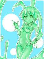 1_female 1girl 9 alien_girl animal_ears border breasts bunny_ears bunny_suit closed_mouth colored_sclera colored_skin commentary_request curss curss0529 ears eyes face facial_expression female finger_gun green_eyes green_hair green_leotard green_sclera green_skin green_theme hair hand_on_hip hips leotard looking_at_viewer medium_breasts monster_girl original outline playboy_bunny rabbit_ears safe slime_girl slimegirl smile solo standing standing_position strapless strapless_leotard tied_hair twintails white_border white_outline wrist_cuffs きゅれす スケブまとめ // 768x1024 // 652.9KB