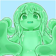 1_female 1girl blue_background blush border colored_sclera colored_skin completely_nude curss d eyes face facial_expression female from_below green_eyes green_hair green_sclera green_skin hair looking_at_viewer monster_girl nude one-hour_drawing_challenge open_mouth original outline point_of_view safe simple_background slime_girl smile solo upper_body white_border white_outline // 768x768 // 455.6KB