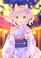 ahoge alternate_costume alternate_hairstyle ame27 animal_ear_fluff animal_ears bangs blue_flower blurry blurry_background blush bow brown_eyes commentary_request cup danbooru depth_of_field disposable_cup ears eyebrows eyebrows_visible_through_hair eyes fang female floral_print flower hair hair_between_eyes hair_bow hair_flower hair_ornament holding holding_cup holding_spoon japanese_clothes kimono looking_at_viewer night o obi open_mouth original original_character outdoors outside photoshop_(medium) pink_hair print_kimono purple_flower purple_kimono red_bow safe sash shaved_ice spoon tied_hair twintails wataame27 wolf-chan_(wataame27) wolf_ears yukata わたあめ 兽耳 浴衣のオオカミちゃん // 752x1062 // 573.1KB