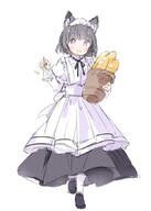1_female 1girl animal_ear_fluff animal_ears apron baguette bangs basket bell black_footwear black_hair black_skirt blush bread cat_ears commentary_request ears eyebrows_visible_through_hair face facial_expression female food frilled_apron frills full_body hair handbell holding holding_basket holding_bell juliet_sleeves kemonomimi komugi_(wataame27) loafers long_sleeves looking_at_viewer original pantyhose parted_lips pleated_skirt puffy_sleeves shirt shoes simple_background skirt smile solo standing standing_on_one_leg violet_eyes wataame27 white_apron white_background white_legwear white_shirt // 616x864 // 155.8KB