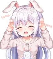 1_female 1girl animal_ears bangs blush bunny bunny_ears bunny_hair_ornament bunny_pose child closed_eyes collarbone commentary ears eyebrows eyebrows_visible_through_hair face facial_expression fake_animal_ears female hair hair_ornament hairband hood hoodie light_purple_hair loli lolibooru.moe long_hair mannack neck open_mouth original purple_hair rabbit rabbit_ears safe sankaku_channel sidelocks simple_background smile solo standing standing_position teeth upper_body upper_teeth white_background young うさみみ うさみみポーズ キュミ キュミうさみみポーズ // 838x936 // 663.6KB