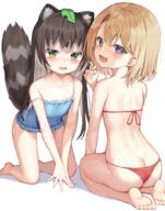 2_females 2girls all_fours animal_ear_fluff animal_ears animal_tail ass back bangs bare_arms bare_legs barefoot bent_knees bikini blonde_hair blue_eyes blue_swimsuit blush brown_hair butt_crack clothing d ears eyebrows eyebrows_visible_through_hair eyes face facial_expression fang feet female flat_chest from_behind green_eyes hair heart heart-shaped_pupils heart_symbol leaf legs loli lolibooru.moe long_hair looking_at_viewer looking_back mannack medium_hair medium_length_hair multicolored_hair multiple_females multiple_girls one-piece_swimsuit open_mouth open_smile original original_character questionable raccoon_ears raccoon_girl raccoon_tail raised_tail red_bikini red_swimsuit safe sankaku seiza sitting skin_fang smile soles strap_slip streaked_hair swimsuit swimwear symbol-shaped_pupils tail tail_raised v_arms wardrobe_malfunction wet オリジナル_3 // 840x1068 // 878.7KB