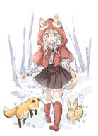 1_female 1girl animal animal_ear_fluff animal_ears animal_tail avian bangs bird black_skirt bluebird blush boots bunny canine capelet clothing commentary commentary_request ears ears_through_headwear eyebrows eyebrows_visible_through_hair female footwear fox frilled_skirt frills fur fur-trimmed_boots fur_trim hair hair_between_eyes hood hood_up hooded_capelet knee_boots lagomorph long_hair long_sleeves mammal o open_mouth original pink_hair pleated_skirt rabbit red_capelet red_footwear safe shirt simple_background skirt snow solo tail walking wataame27 white_background white_shirt wolf-chan_(wataame27) wolf_ears wolf_girl wolf_tail yellow_eyes // 567x784 // 232.5KB