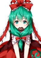1_female bangs bow candy chocolate chocolate_heart cowboy_shot dessert dress eyebrows eyebrows_visible_through_hair eyes female food food_in_mouth frilled_bow frilled_ribbon frills front_ponytail green_eyes green_hair hair hair_between_eyes hair_bow hair_ribbon hat hat_bow headwear heart high_resolution kagiyama_hina long_hair looking_at_viewer ponytail red_bow red_dress red_ribbon ribbon ruu_(tksymkw) safe short short_sleeves simple_background sleeves solo spiral standing_position tied_hair touhou v_arms white_background // 1000x1400 // 773.9KB