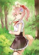 1_female 1girl ahoge animal_ear_fluff animal_ears animal_tail bangs bare_arms black_skirt blue_flower blush brown_eyes clothing danbooru ears eyebrows eyebrows_visible_through_hair eyes female flower forest frilled_skirt frills from_side hair hair_between_eyes hair_clip hair_flower hair_ornament hair_ribbon hair_tie hairclip high_ponytail long_hair looking_at_viewer looking_to_the_side nature neck neckwear o open_mouth original outdoors outside parted_lips pink_hair pleated_skirt point_of_view ponytail purple_flower red_neckwear red_ribbon ribbon safe shirt sidelocks skirt sleeveless sleeveless_shirt solo standing standing_position tail tied_hair tree wataame27 white_shirt wolf-chan_(wataame27) wolf_ears wolf_girl wolf_tail // 500x708 // 81.7KB