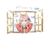 1_female 1girl ahoge animal animal_ear_fluff animal_ears bird blue_flower bluebird blush brown_eyes capelet center_frills clothing commentary commentary_request d ears eyes face facial_expression fang fangs female flower frills hair_flower hair_ornament hair_ribbon hood hood_down hooded_capelet long_hair long_sleeves open_mouth open_window original outstretched_arms pink_flower pink_hair red_capelet red_ribbon ribbon safe shirt simple_background sleeves_past_wrists smile solo spread_arms sunlight teruterubouzu translated translation_request upper_body wataame27 white_background white_shirt window wolf-chan_(wataame27) wolf_ears // 833x694 // 235.2KB