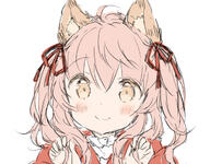 1_female 1girl ahoge animal_ear_fluff animal_ears bangs blush brown_eyes capelet closed_mouth commentary_request ears eyebrows eyebrows_visible_through_hair eyes face facial_expression female hair hair_between_eyes hair_ribbon hands_up long_hair looking_at_viewer original pink_hair red_capelet red_ribbon ribbon safe sidelocks simple_background sketch smile solo tied_hair twintails upper_body wataame27 white_background wolf-chan_(wataame27) wolf_ears // 725x566 // 238.1KB