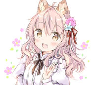 1_female 1girl animal_ears bangs blush brown_eyes clothing commentary_request ears eyebrows eyebrows_visible_through_hair eyes fang fangs female floral_background hair hair_between_eyes hand_up long_hair looking_at_viewer medium_hair medium_length_hair neck_ribbon open_hand open_mouth original pink_hair ribbon safe shirt sidelocks simple_background skin_fang solo upper_body wataame27 white_background white_shirt wolf-chan_(wataame27) wolf_ears wolf_girl // 656x588 // 234.9KB